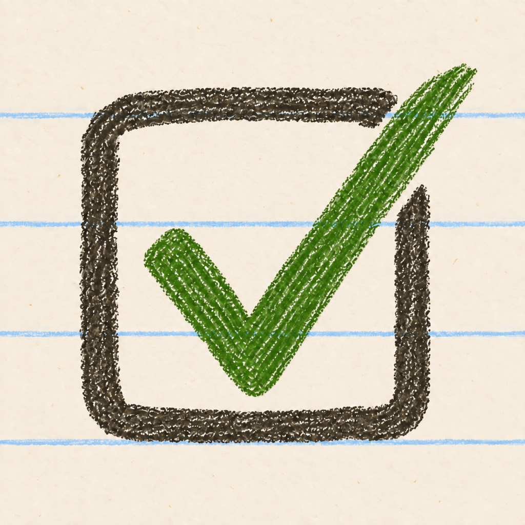 ABL Todo icon: a hand-drawn green tick in a checkbox on lined paper